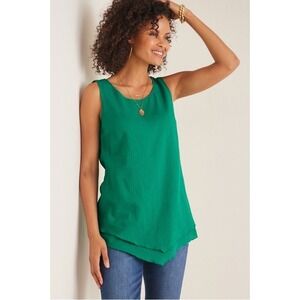 Soft Surroundings Emerald Green Textured Sleeveless Layered Hem Tank Top Large